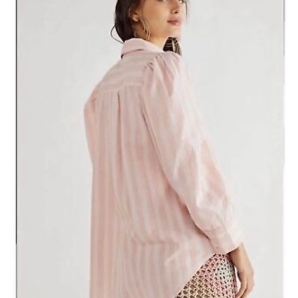 Free People Elisha blouse button down blue & white - Picture 6 of 6